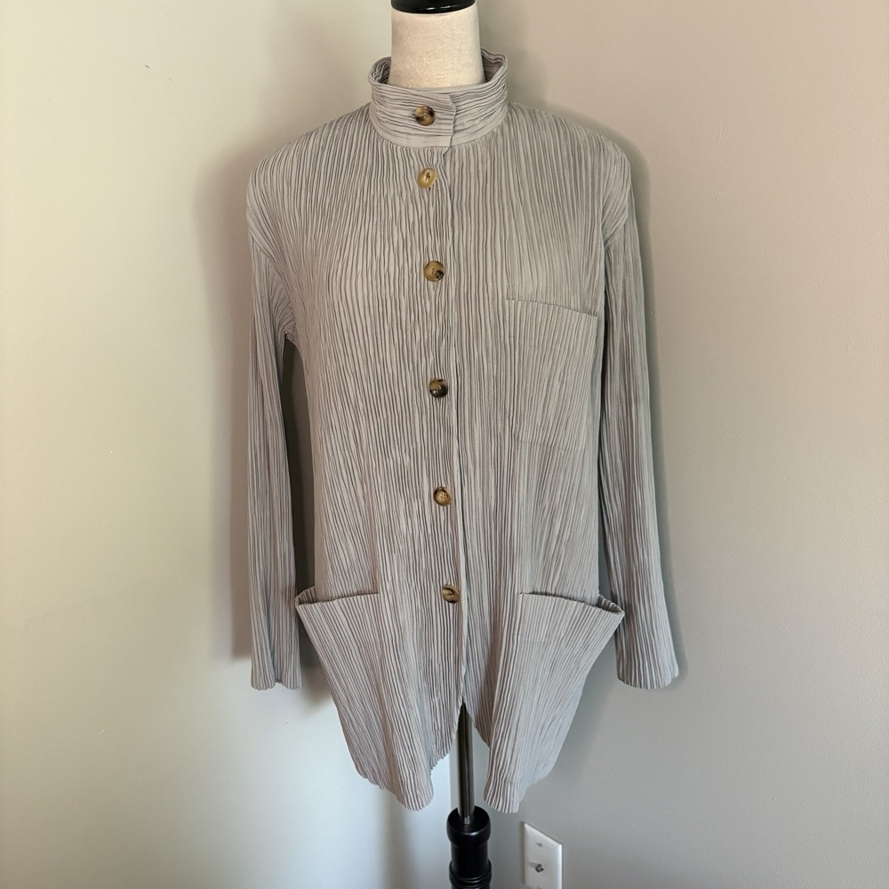 VTG 1997 Issey Miyake Mainline Pleats Shirt Jacket Grey Plissé Archival Medium
